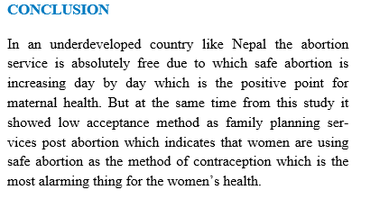 Acceptance of Family Planning Methods by Clients Availing Safe Abortion Services